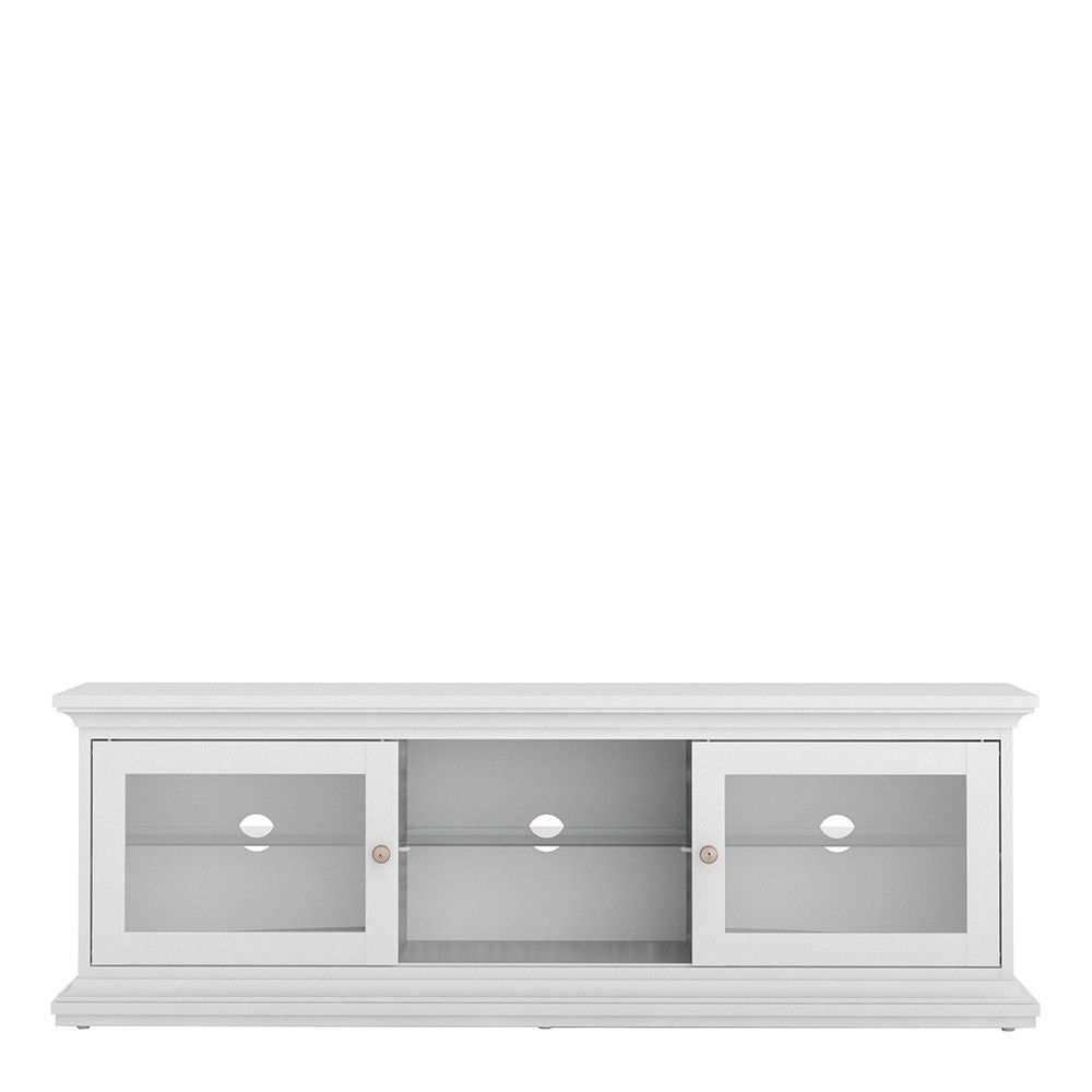 White TV Unit Wide 2 Doors 1 Shelf 150cm Wide