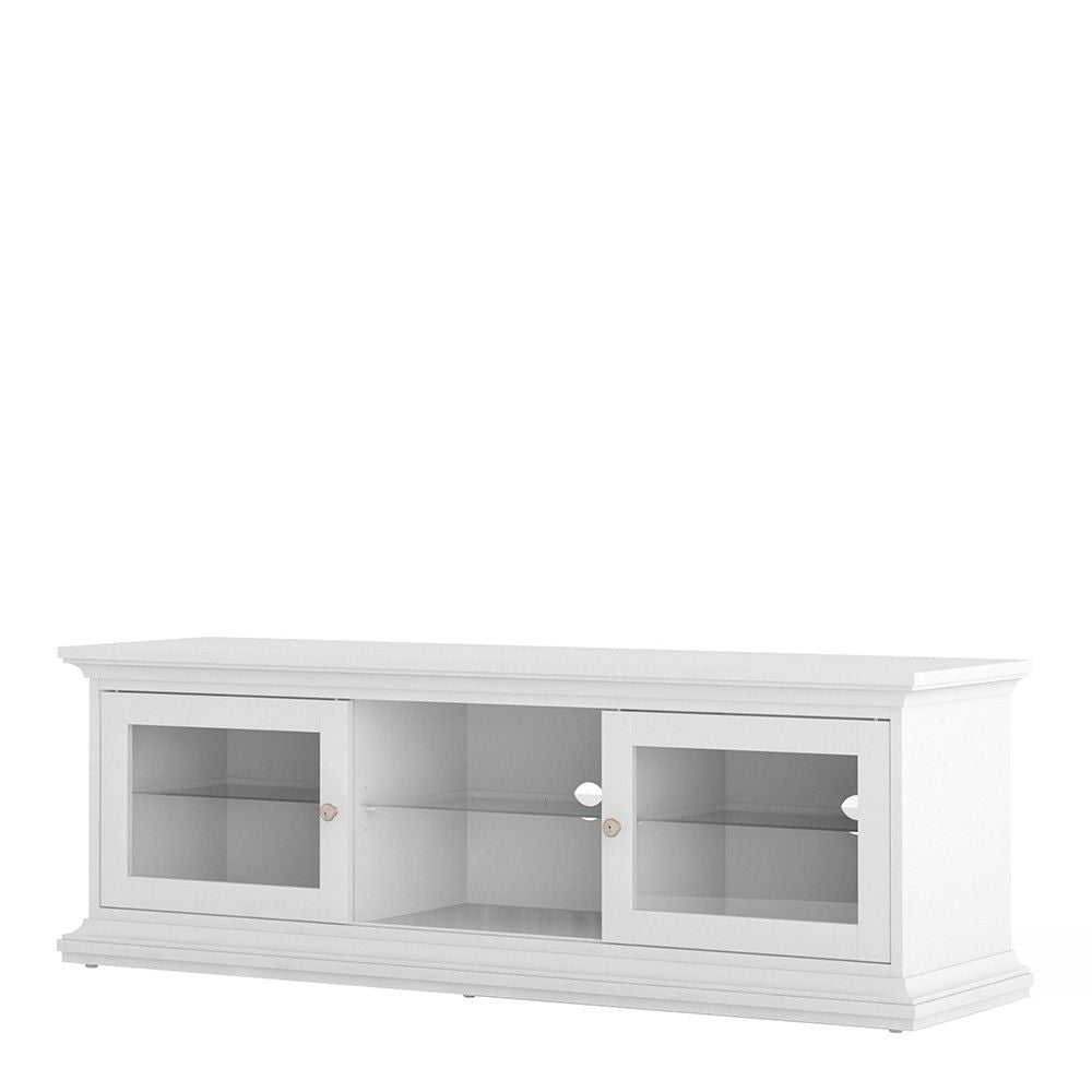 White TV Unit Wide 2 Doors 1 Shelf 150cm Wide