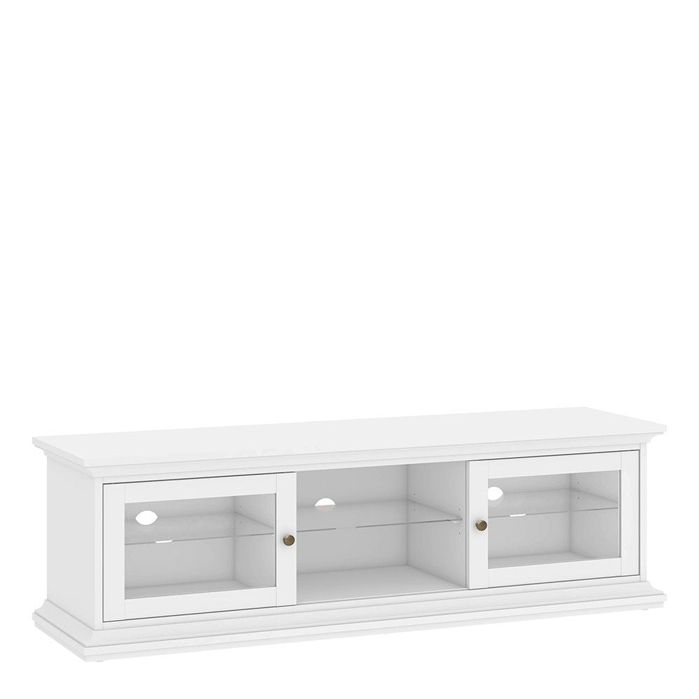 White TV Unit Wide 2 Doors 1 Shelf 150cm Wide