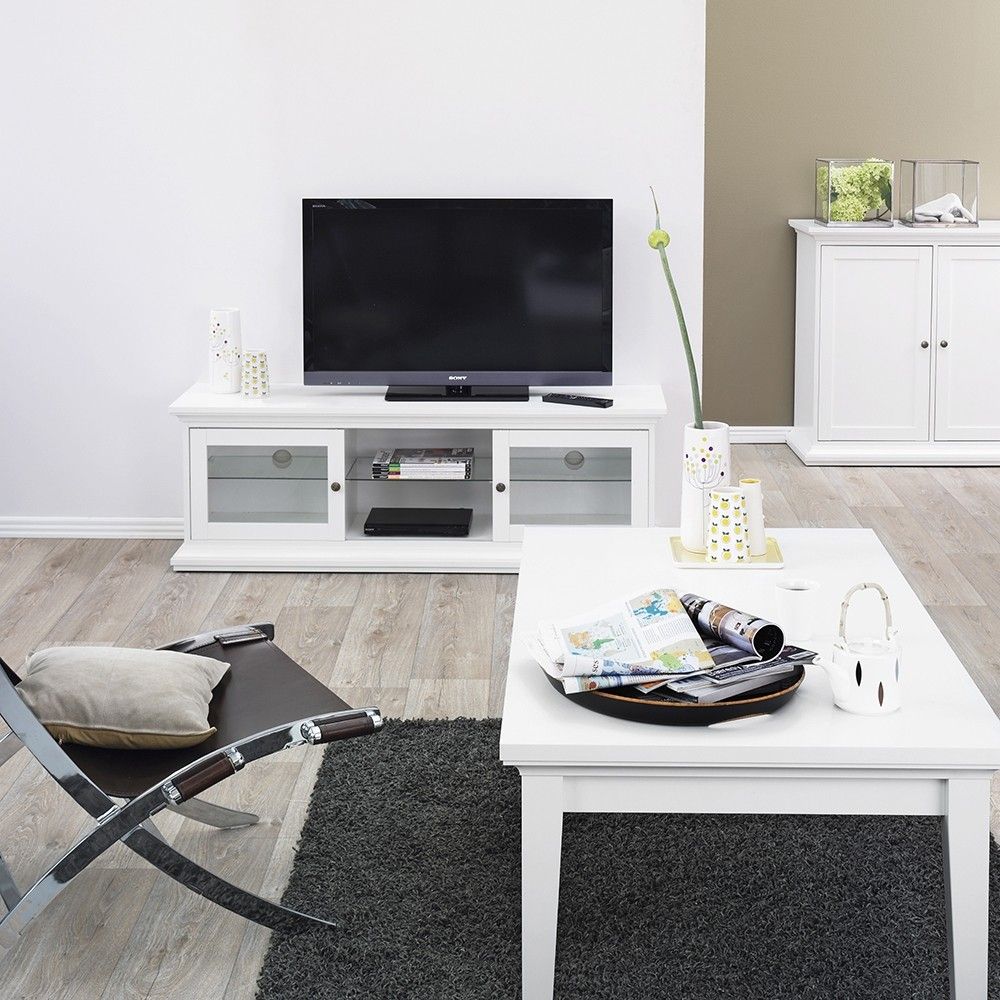 White TV Unit Wide 2 Doors 1 Shelf 150cm Wide