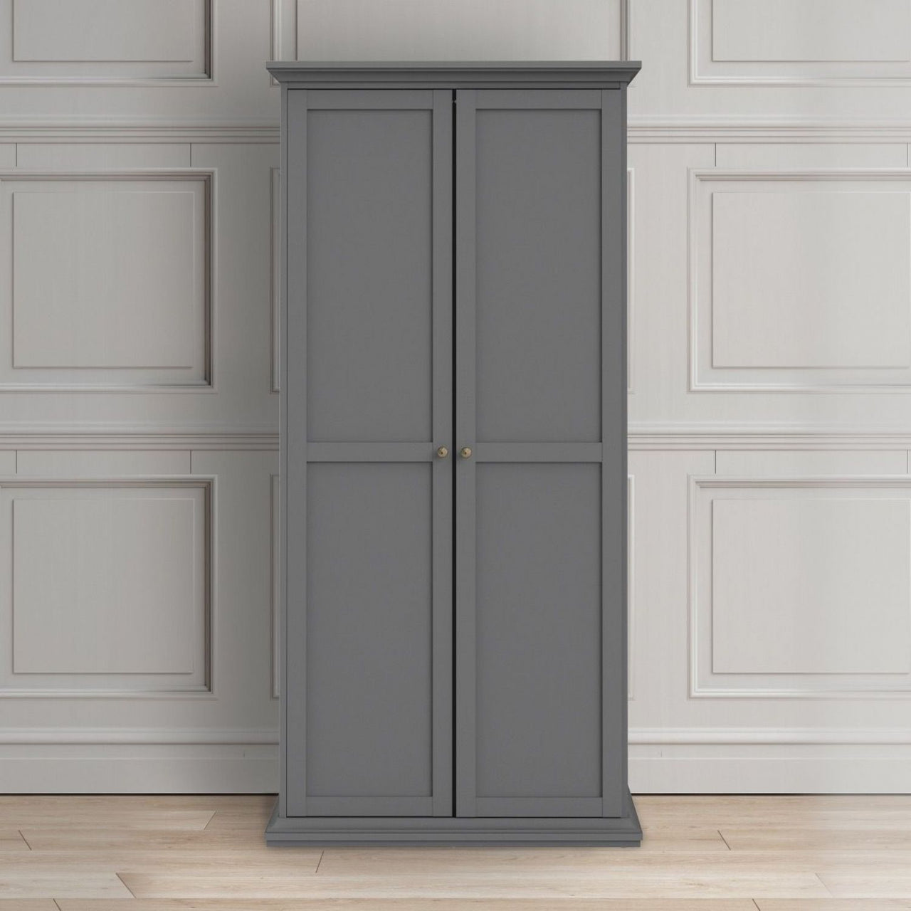 Paris Package Bedside 2 Drawers in + Chest of 4 Drawers + Wardrobe with 2 Doors Matt Grey