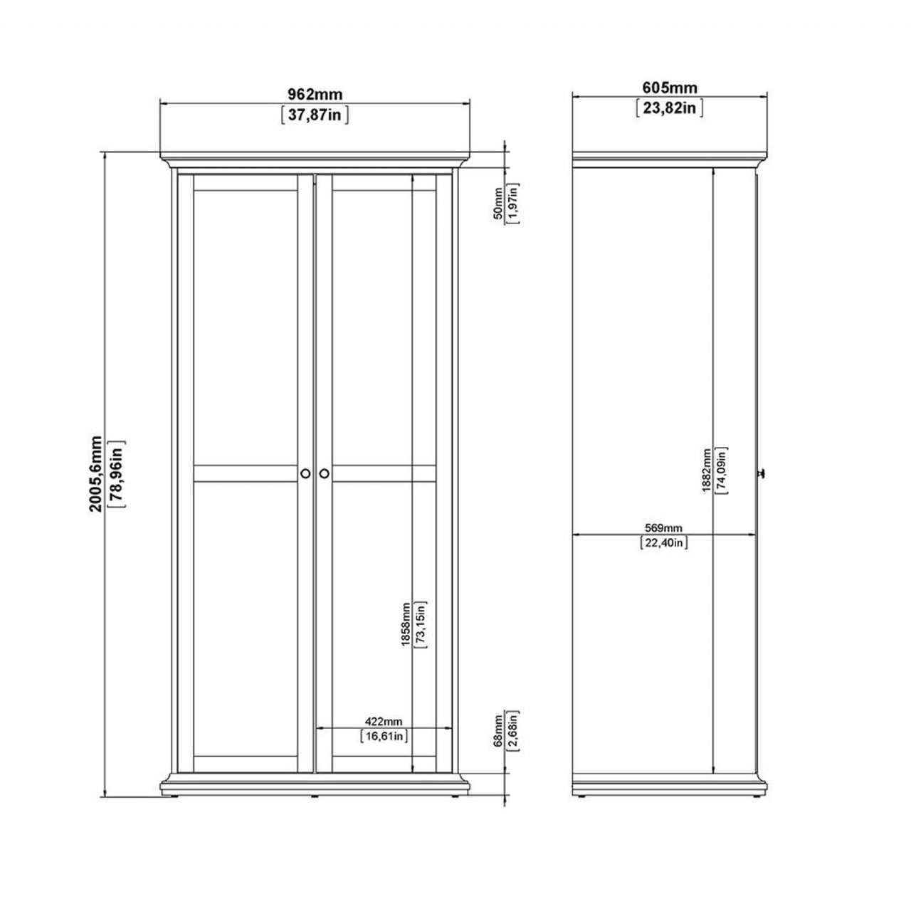 Paris Package Bedside 2 Drawers in + Chest of 4 Drawers + Wardrobe with 2 Doors Matt Grey