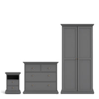 Thumbnail for Paris Package Bedside 2 Drawers in + Chest of 4 Drawers + Wardrobe with 2 Doors Matt Grey