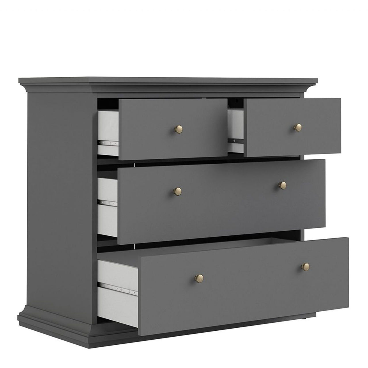 Paris Package Bedside 2 Drawers in + Chest of 4 Drawers + Wardrobe with 2 Doors Matt Grey