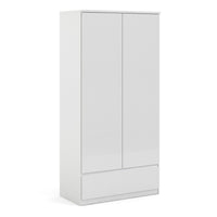 Thumbnail for Traditional White High Gloss 2 Door Double Wardrobe with Drawer