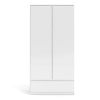 Thumbnail for Traditional White High Gloss 2 Door Double Wardrobe with Drawer