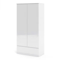 Thumbnail for Traditional White High Gloss 2 Door Double Wardrobe with Drawer