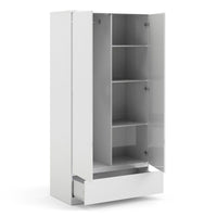 Thumbnail for Traditional White High Gloss 2 Door Double Wardrobe with Drawer