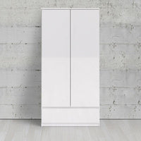 Thumbnail for Traditional White High Gloss 2 Door Double Wardrobe with Drawer