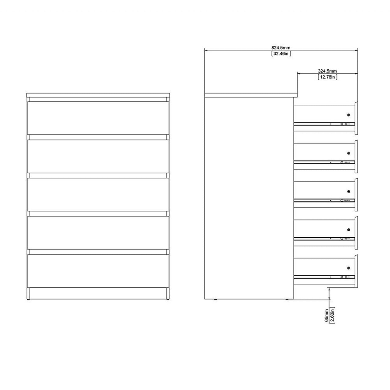 Black Matt Chest of 5 Drawers