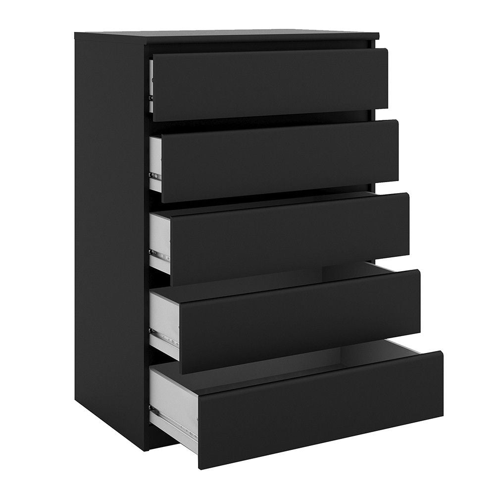 Black Matt Chest of 5 Drawers