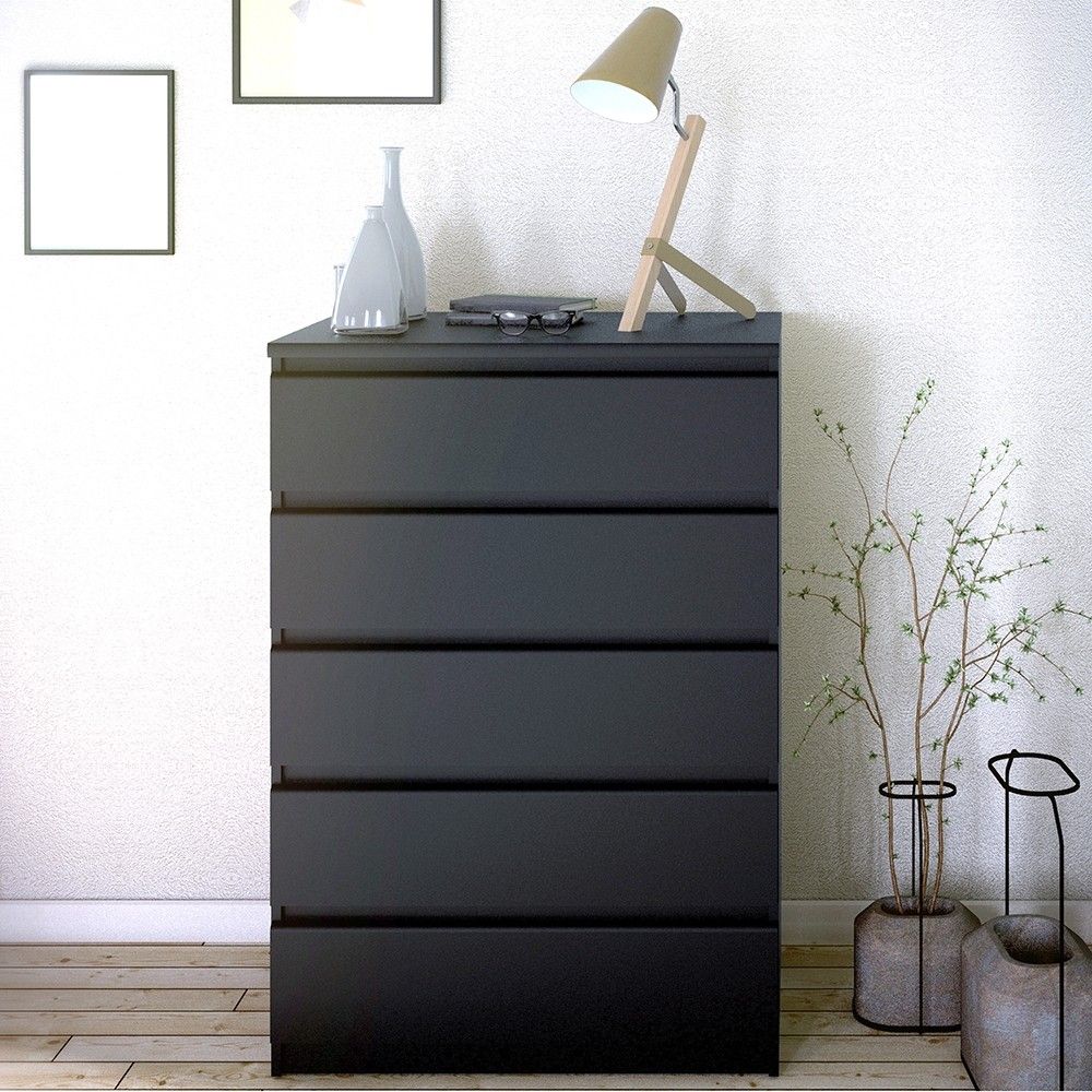 Black Matt Chest of 5 Drawers