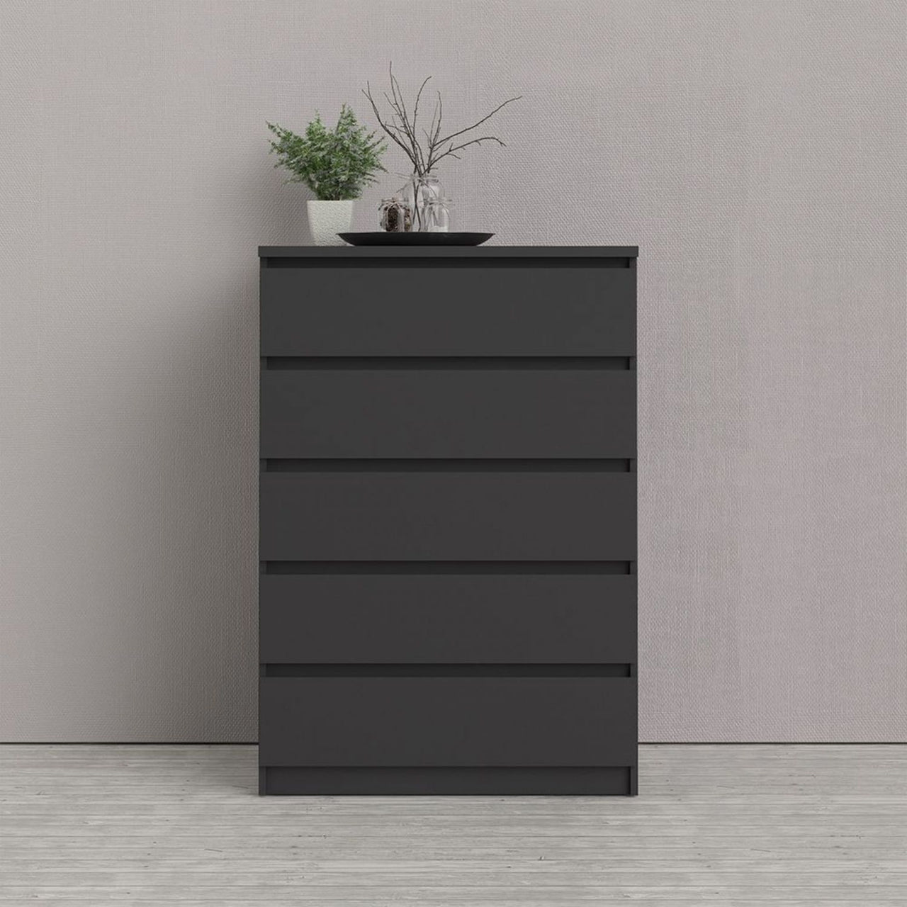 Black Matt Chest of 5 Drawers