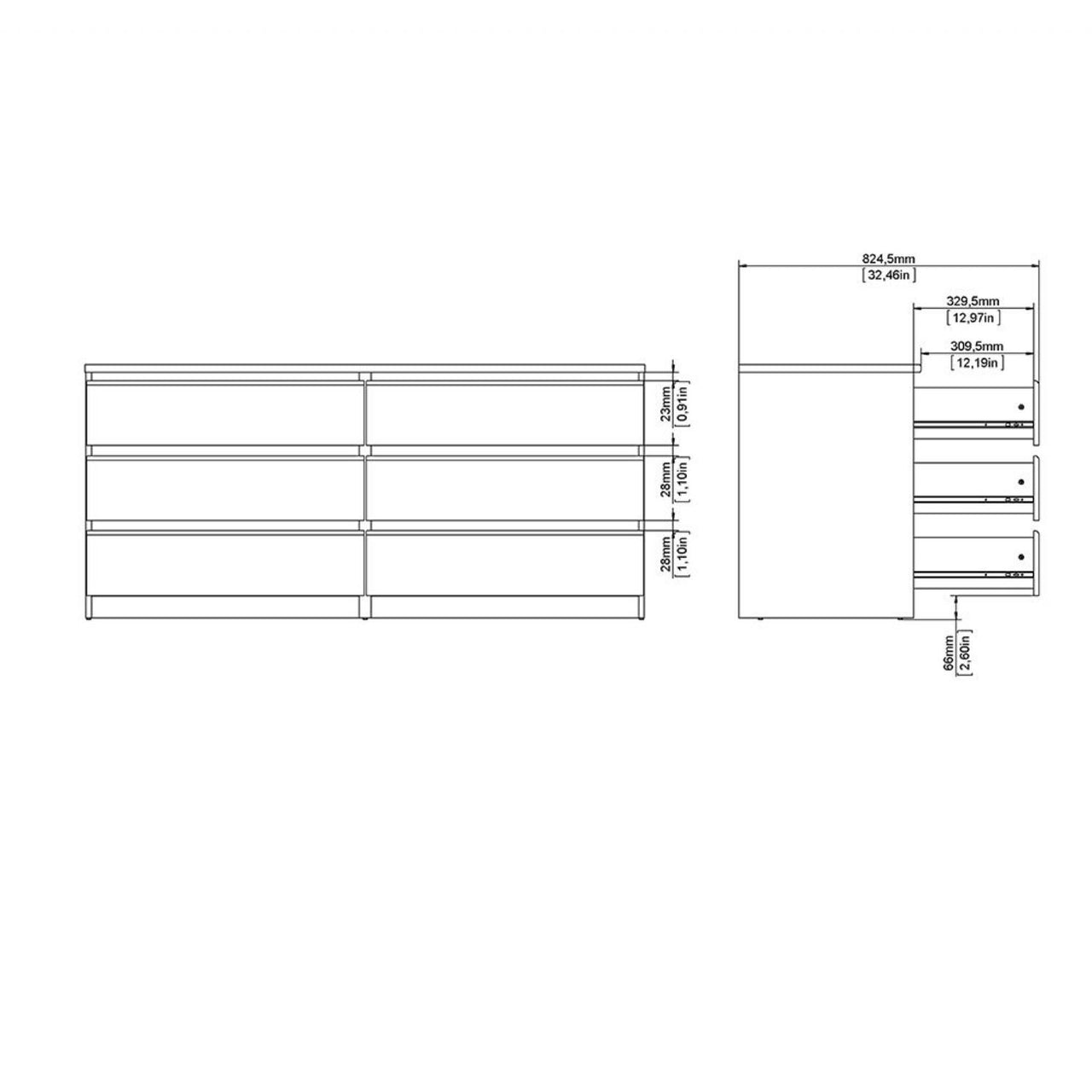 Wide Matt Black 6 Drawer Chest With Recessed Handles