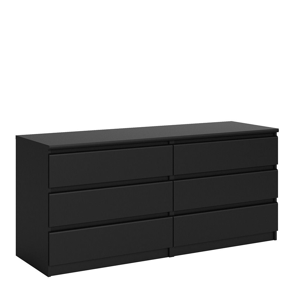 Wide Matt Black 6 Drawer Chest With Recessed Handles