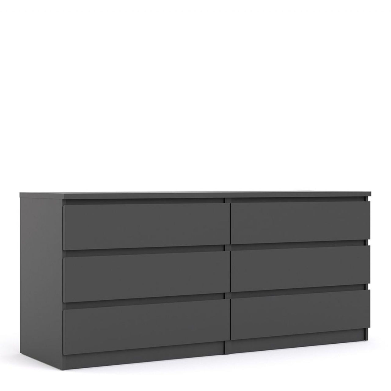 Wide Matt Black 6 Drawer Chest With Recessed Handles