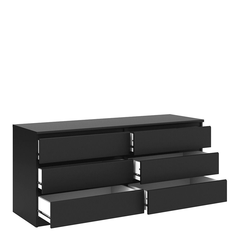 Wide Matt Black 6 Drawer Chest With Recessed Handles