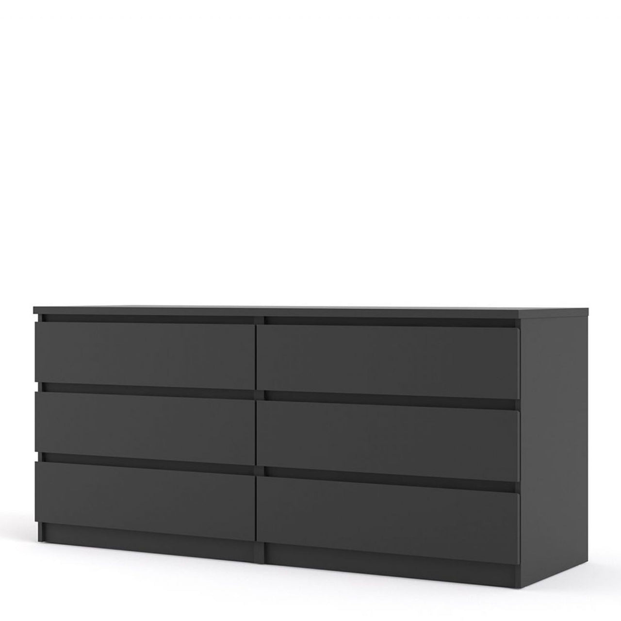 Wide Matt Black 6 Drawer Chest With Recessed Handles