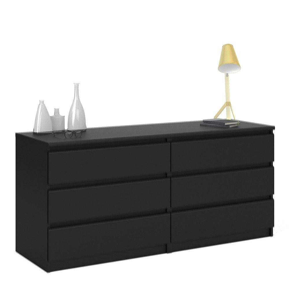 Wide Matt Black 6 Drawer Chest With Recessed Handles