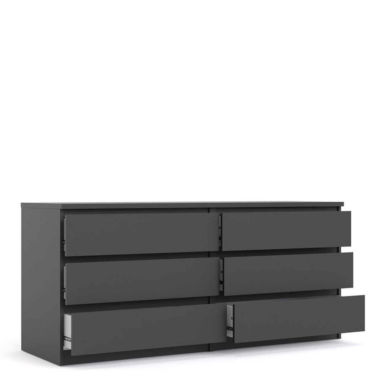 Wide Matt Black 6 Drawer Chest With Recessed Handles