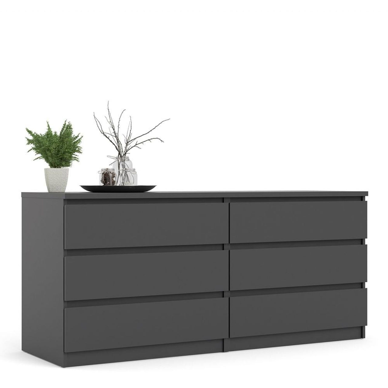 Wide Matt Black 6 Drawer Chest With Recessed Handles