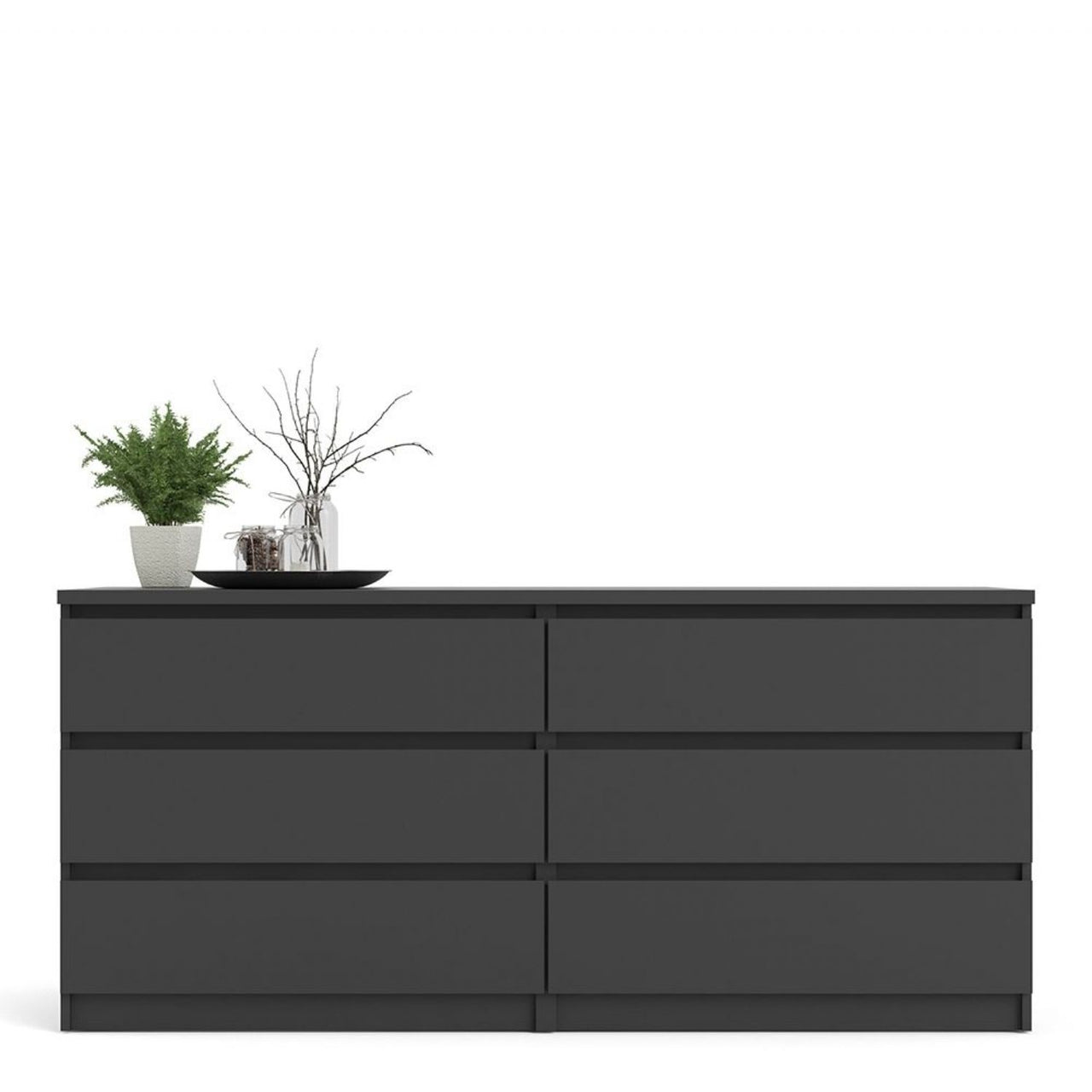 Wide Matt Black 6 Drawer Chest With Recessed Handles