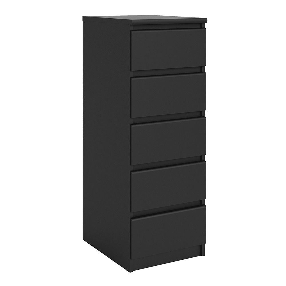 Matt Black Slim Narrow 5 Drawer Chest of Drawers Recessed Handles