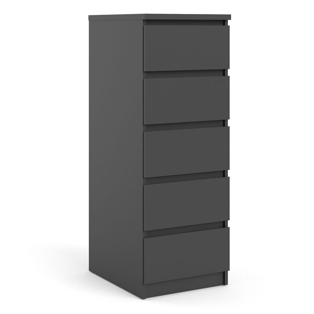 Matt Black Slim Narrow 5 Drawer Chest of Drawers Recessed Handles