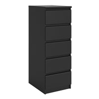 Thumbnail for Matt Black Slim Narrow 5 Drawer Chest of Drawers Recessed Handles