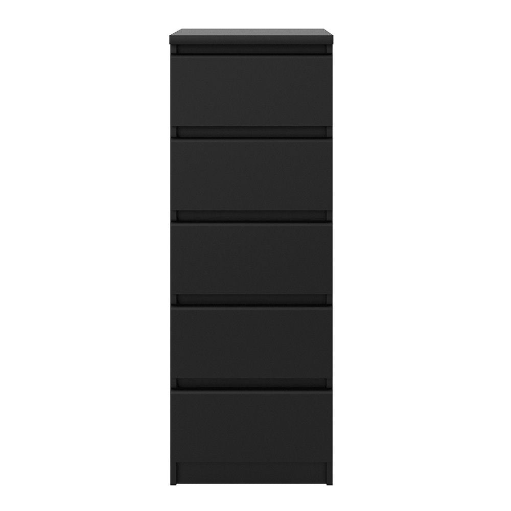 Matt Black Slim Narrow 5 Drawer Chest of Drawers Recessed Handles