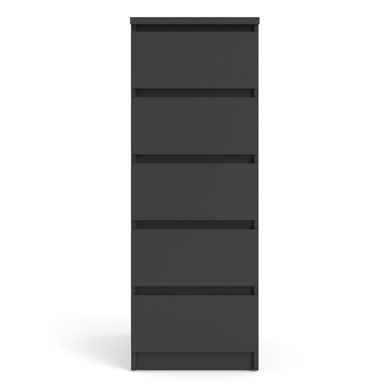 Matt Black Slim Narrow 5 Drawer Chest of Drawers Recessed Handles