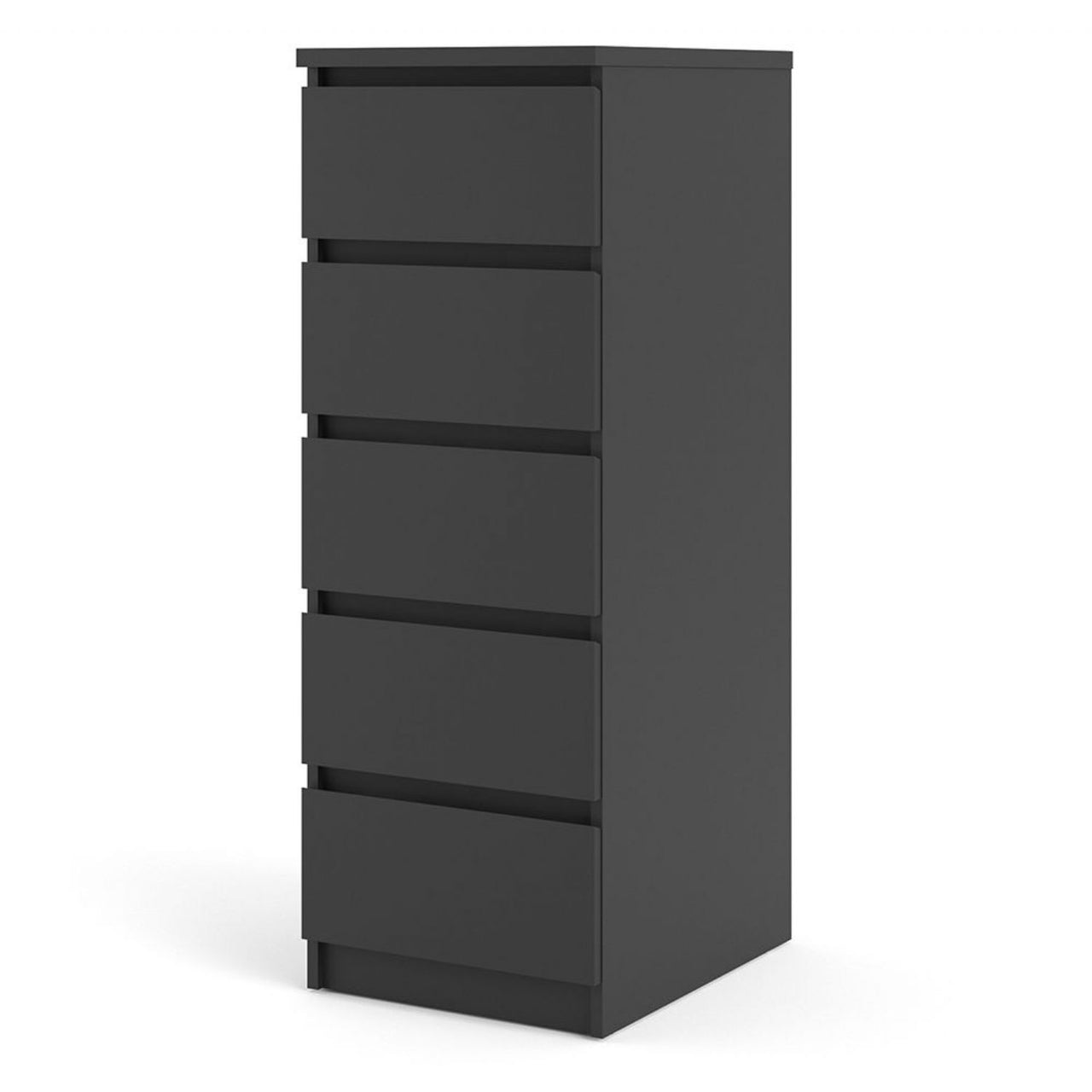 Matt Black Slim Narrow 5 Drawer Chest of Drawers Recessed Handles