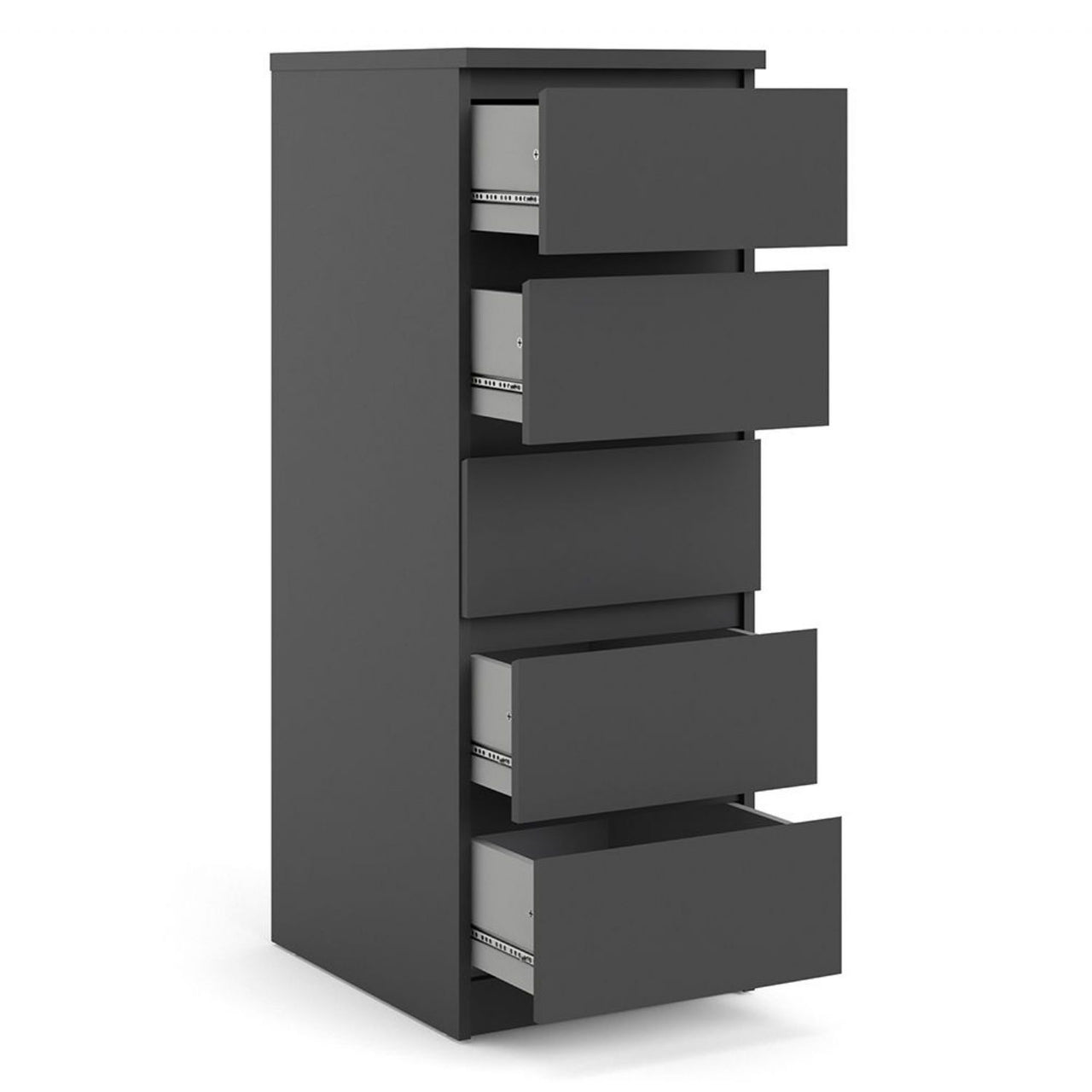 Matt Black Slim Narrow 5 Drawer Chest of Drawers Recessed Handles