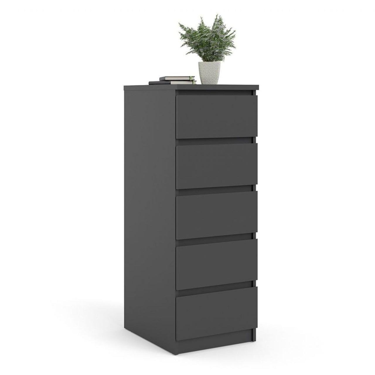 Matt Black Slim Narrow 5 Drawer Chest of Drawers Recessed Handles