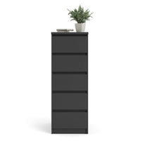 Thumbnail for Matt Black Slim Narrow 5 Drawer Chest of Drawers Recessed Handles