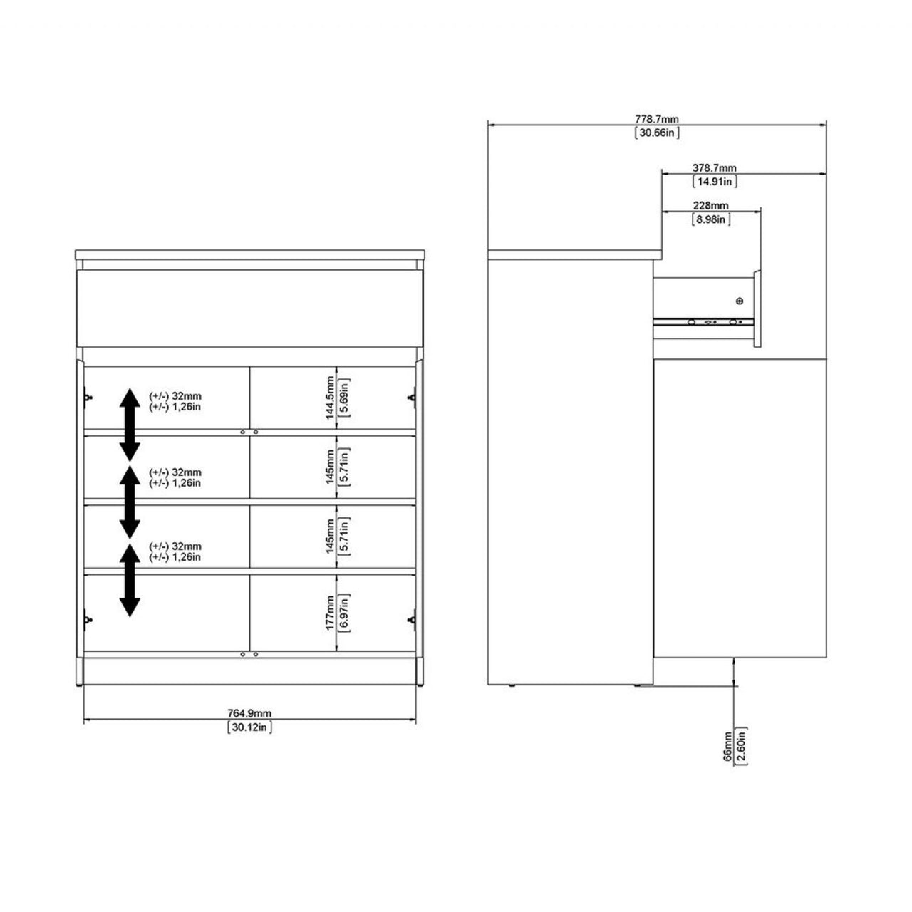 Matt Black Small Sideboard Cupboard Storage Unit 1 Drawer 2 Doors