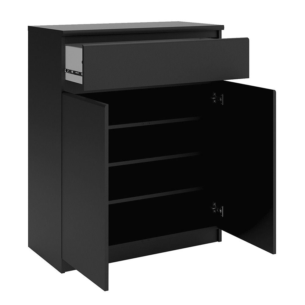 Matt Black Small Sideboard Cupboard Storage Unit 1 Drawer 2 Doors