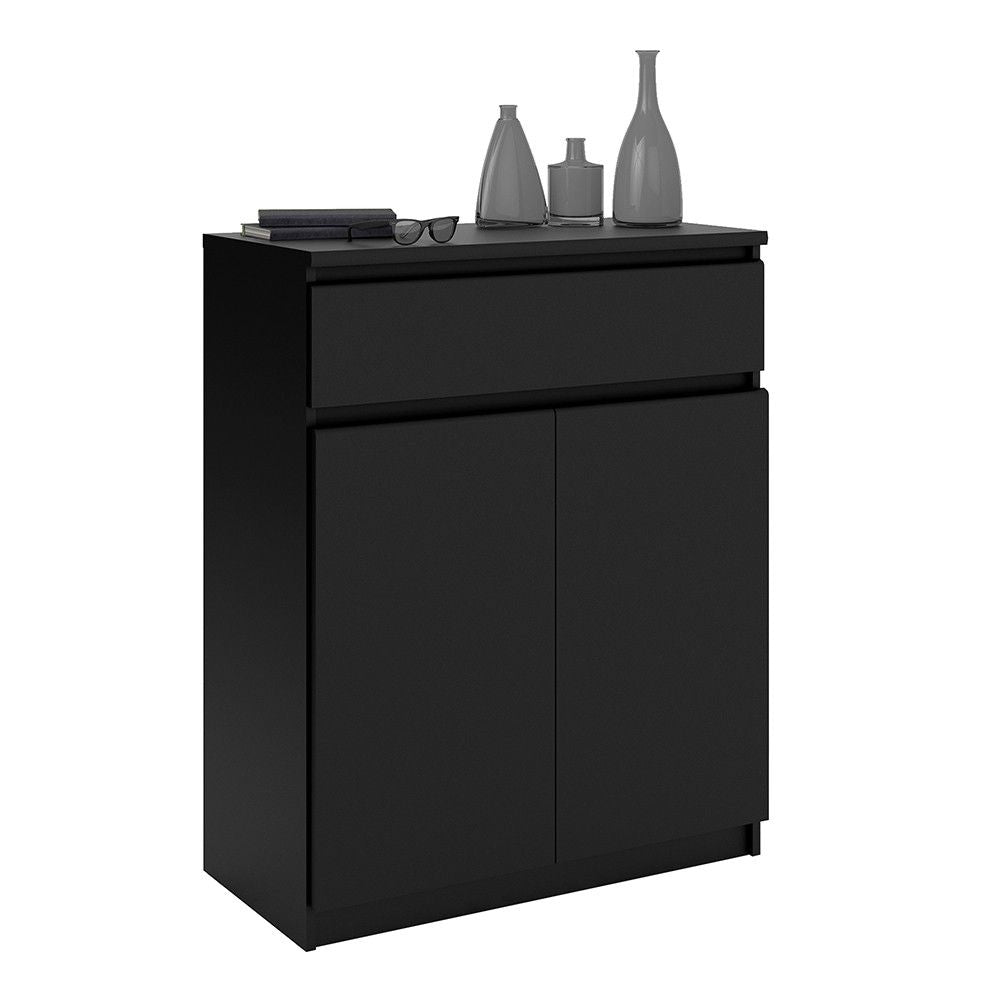 Matt Black Small Sideboard Cupboard Storage Unit 1 Drawer 2 Doors