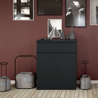 Thumbnail for Matt Black Small Sideboard Cupboard Storage Unit 1 Drawer 2 Doors