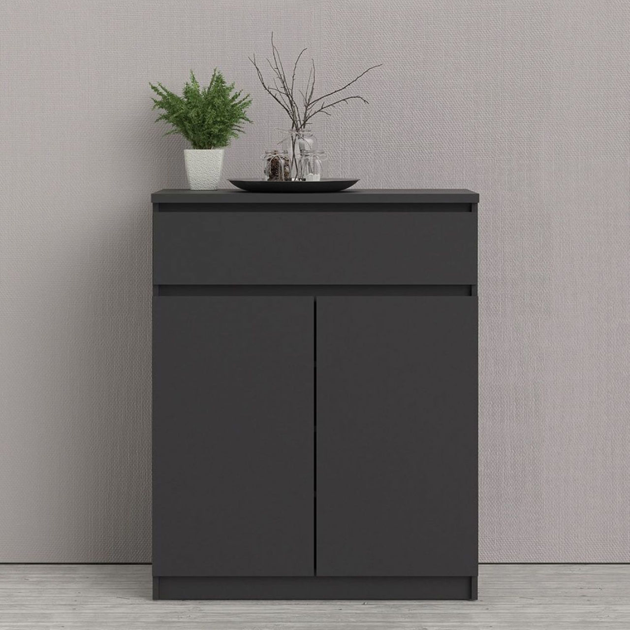 Matt Black Small Sideboard Cupboard Storage Unit 1 Drawer 2 Doors