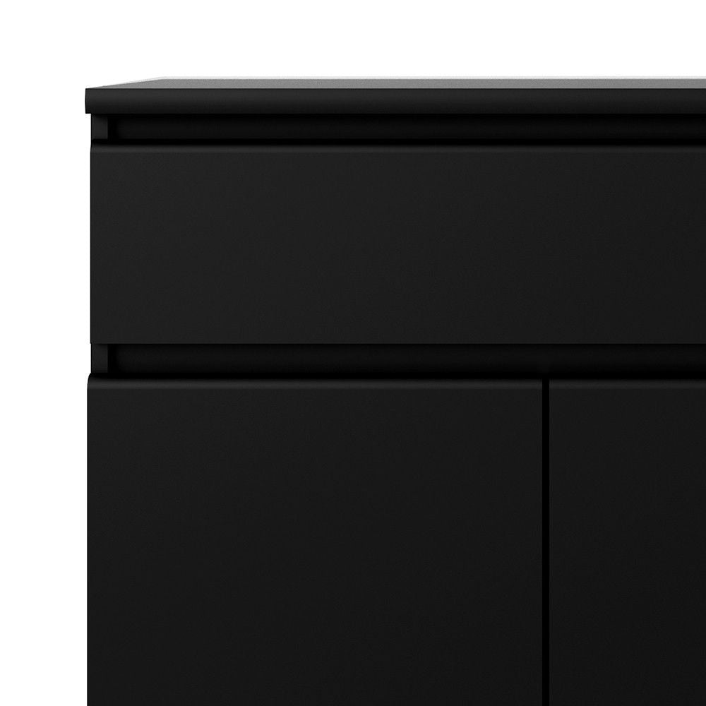 Matt Black Small Sideboard Cupboard Storage Unit 1 Drawer 2 Doors