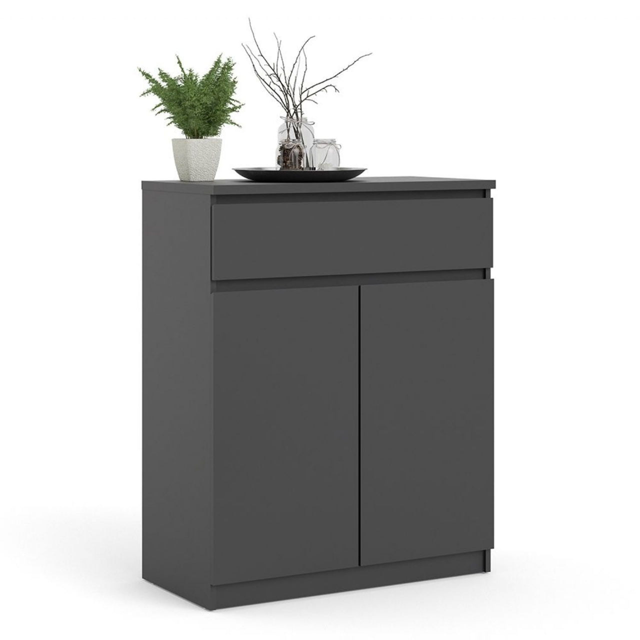 Matt Black Small Sideboard Cupboard Storage Unit 1 Drawer 2 Doors