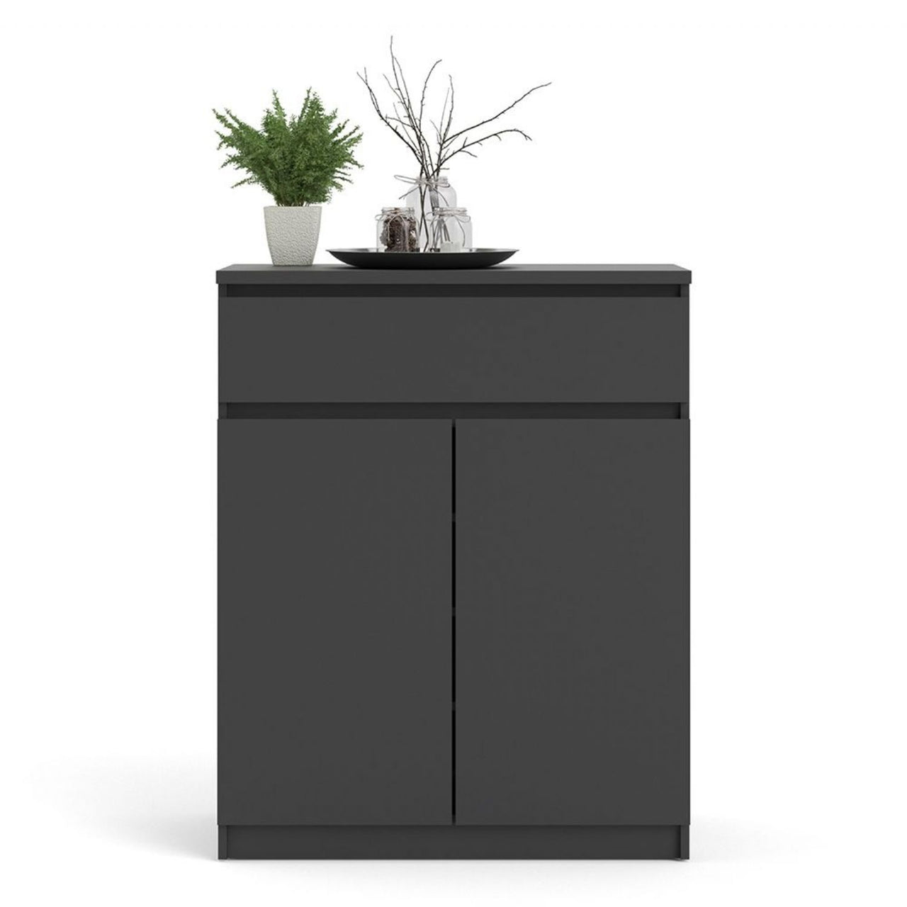 Matt Black Small Sideboard Cupboard Storage Unit 1 Drawer 2 Doors