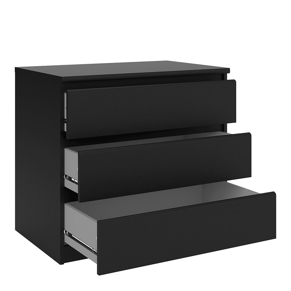 Black Matt Small Chest of 3 Drawers