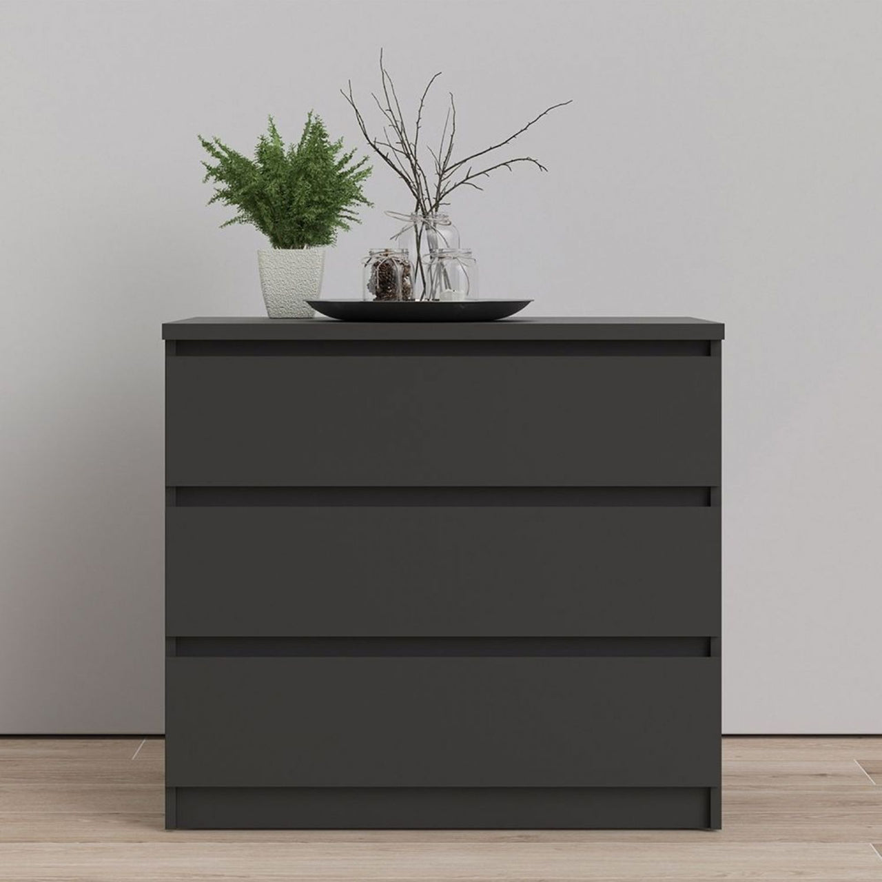 Black Matt Small Chest of 3 Drawers