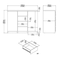 Thumbnail for Matt Black 4 Drawer 2 Door Sideboard 120cm Wide