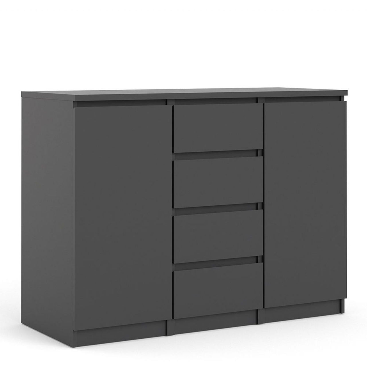 Matt Black 4 Drawer 2 Door Sideboard 120cm Wide