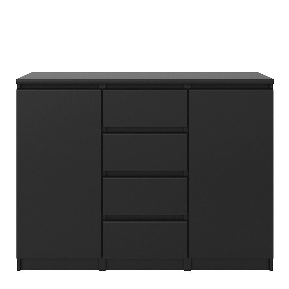 Matt Black 4 Drawer 2 Door Sideboard 120cm Wide