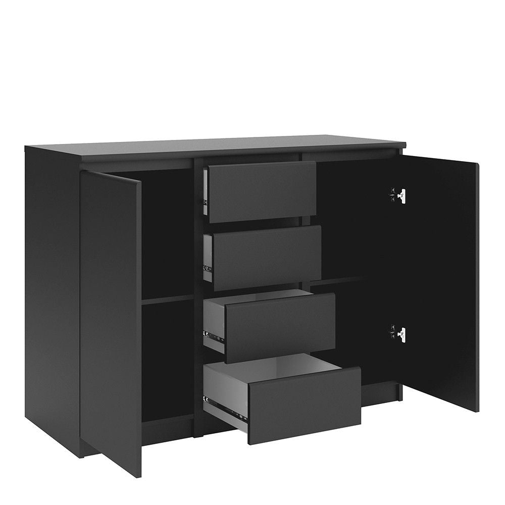 Matt Black 4 Drawer 2 Door Sideboard 120cm Wide