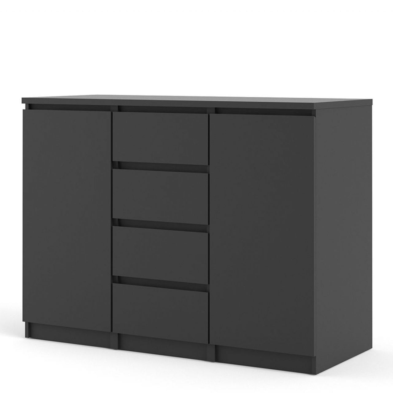 Matt Black 4 Drawer 2 Door Sideboard 120cm Wide